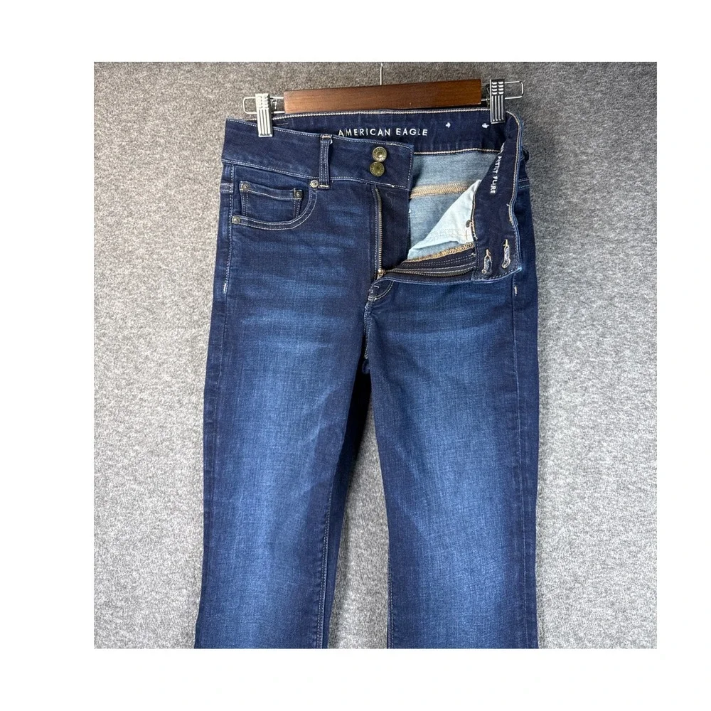 American Eagle Hi-Rise Artist Flare Jeans Dark Wash Double Button‎ Size 4 Short
